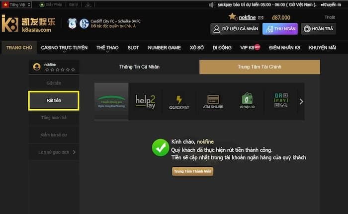 K8 sở hữu hệ thống thanh toán thuận lợi và đảm bảo mang đến nhiều lợi ích cho người chơi